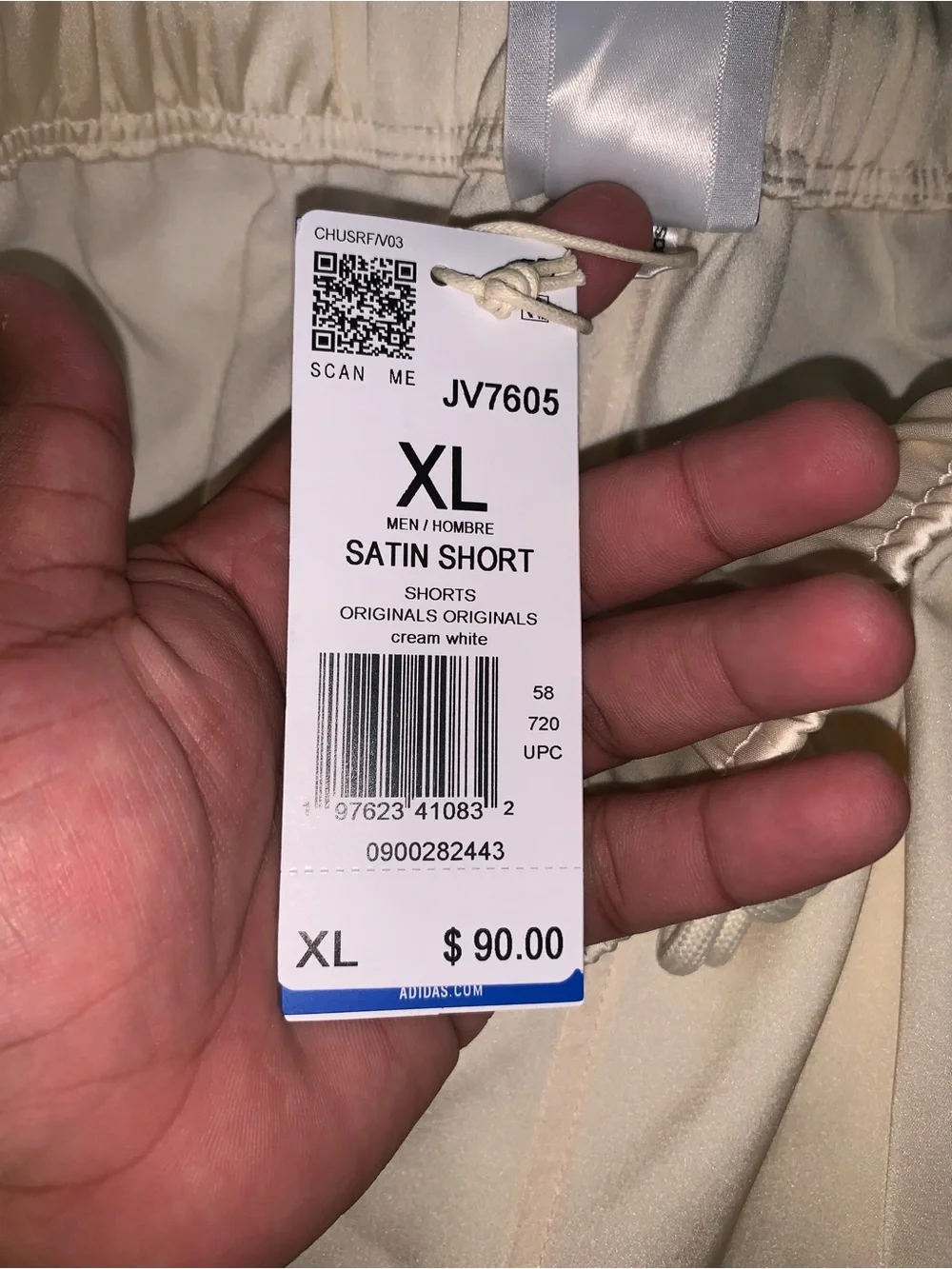 Adidas Premium Satin Track Shorts Cream White JV7605 Size: X-Large